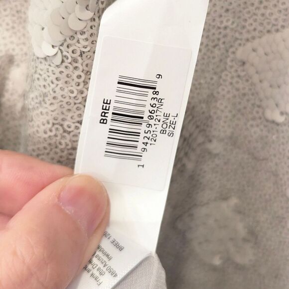 NWT Dress the Population Bree Bone plunge mini short sleeve sequence min Dress L - Picture 13 of 16